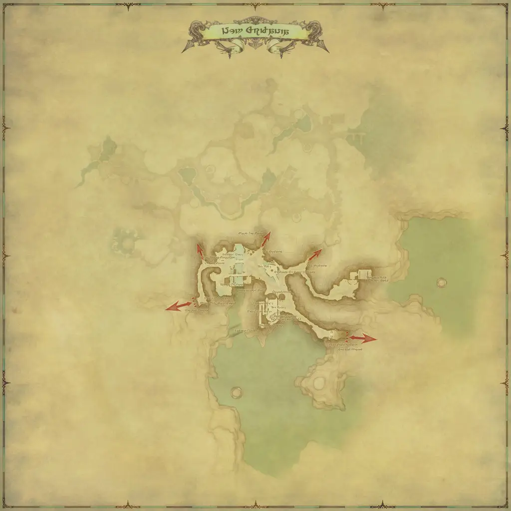 Map of New Gridania, marked at X: 14.3 Y: 14.3