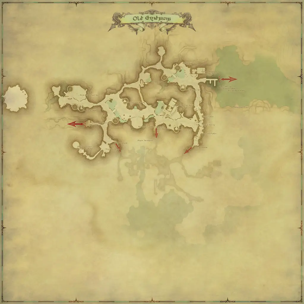 Map of Old Gridania, marked at X: 10.8 Y: 6.4