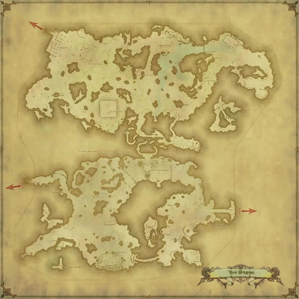 Map of The Peaks, marked at X: 14.3 Y: 36.7