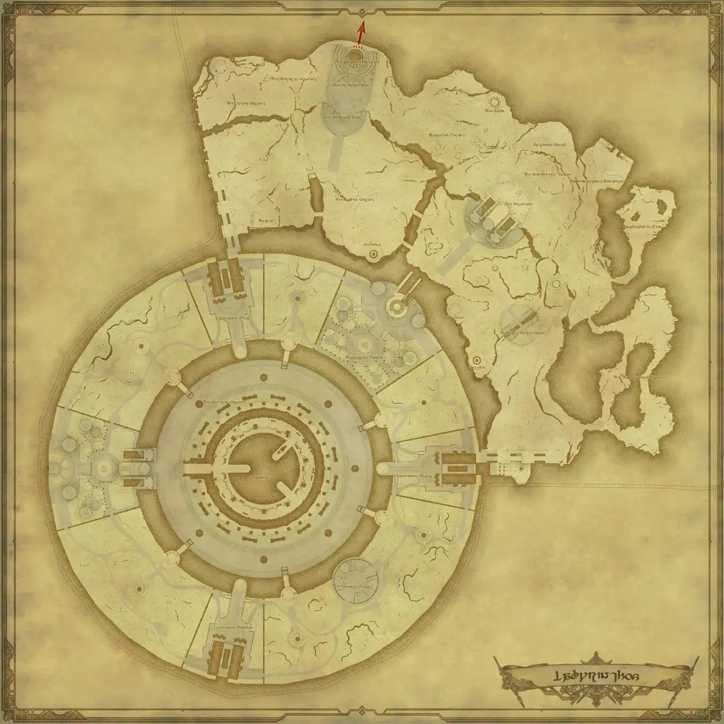 Map of Labyrinthos, marked at X: 10.6 Y: 34.8