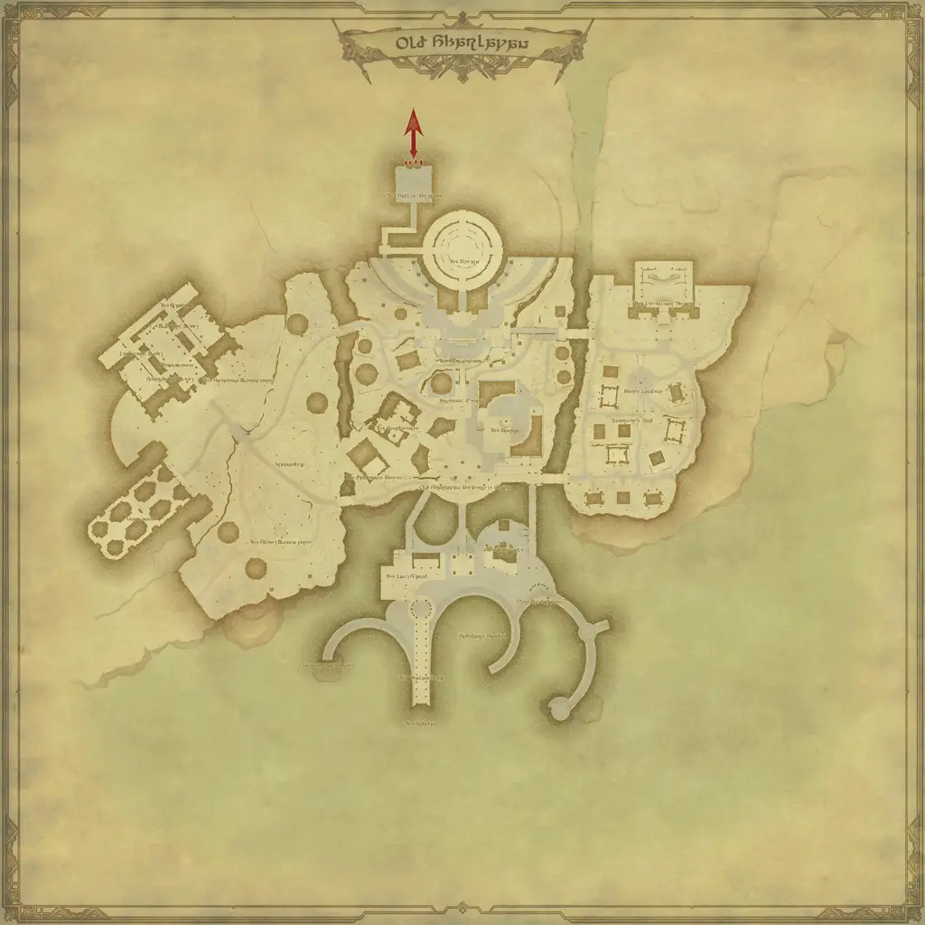 Map of Old Sharlayan, marked at X: 10.9 Y: 6.9