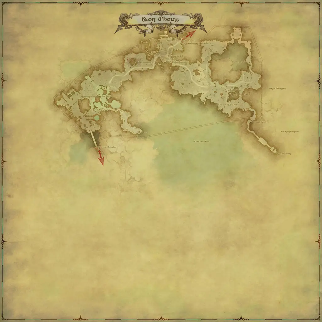 Map of Mor Dhona, marked at X: 9.9 Y: 13.6