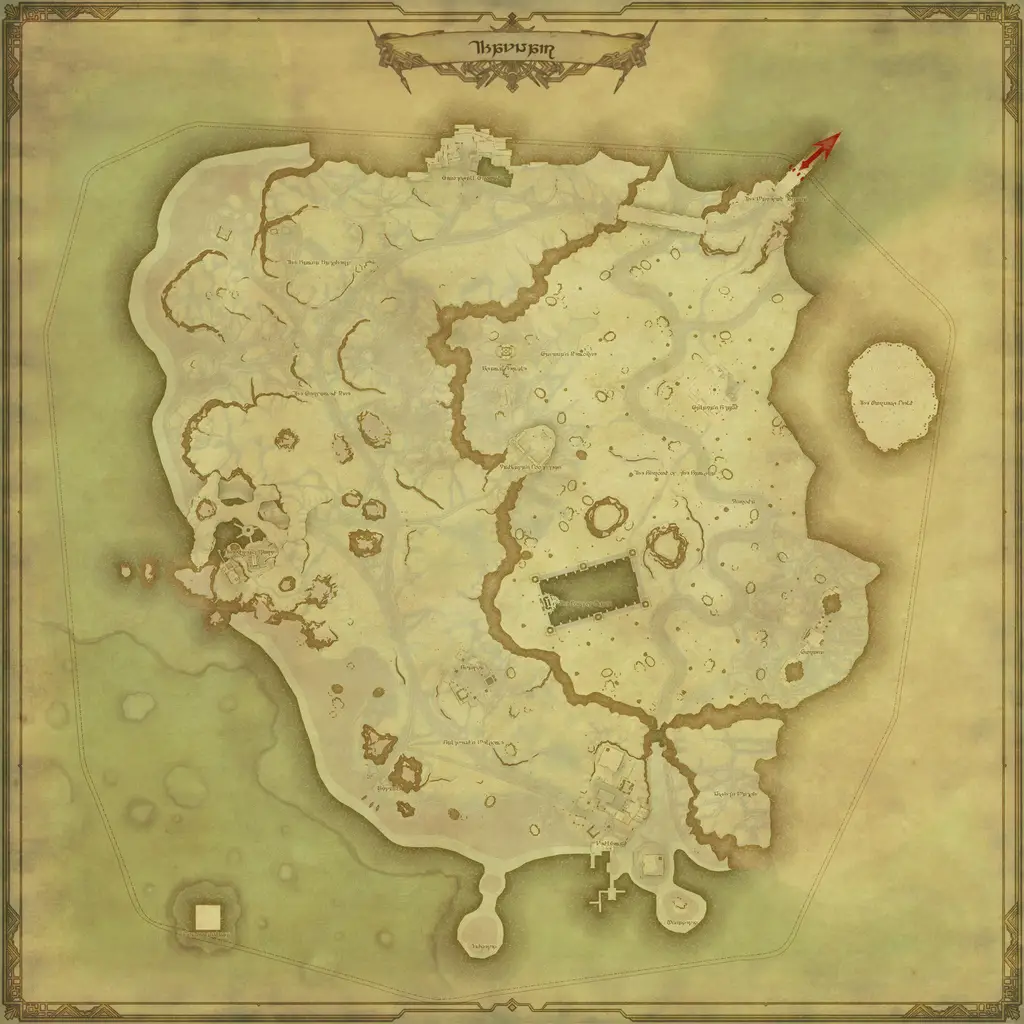 Map of Thavnair, marked at X: 12.4 Y: 13.0