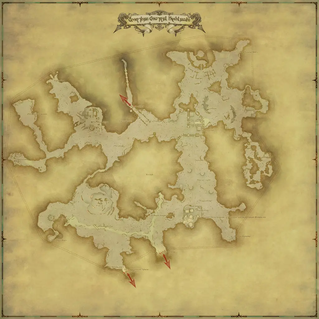 Map of Coerthas Central Highlands, marked at X: 7.8 Y: 29.0