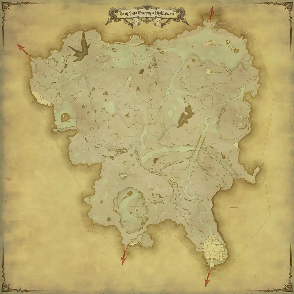 Map of Coerthas Western Highlands, marked at X: 16.7 Y: 12.9